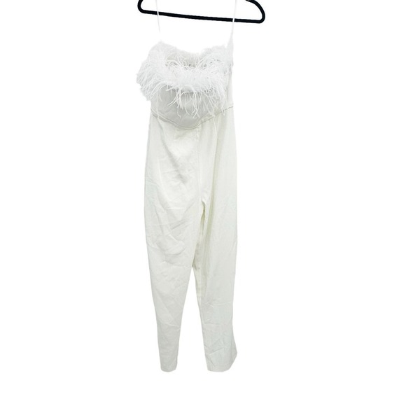 Mac Duggal Feather Trim Strapless Jumpsuit Black Size 4 NWT - Picture 8 of 12